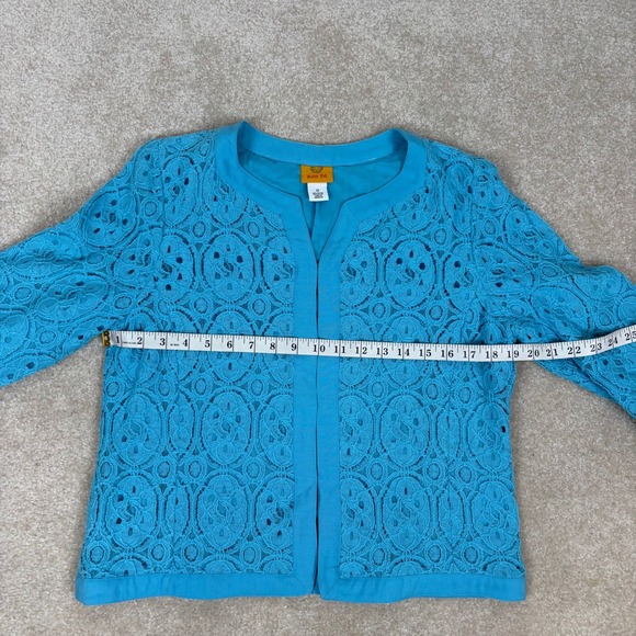 Ruby Rd. Women's Aqua Blue Floral Lace Cardigan Jacket - Size 12 - Picture 6 of 8